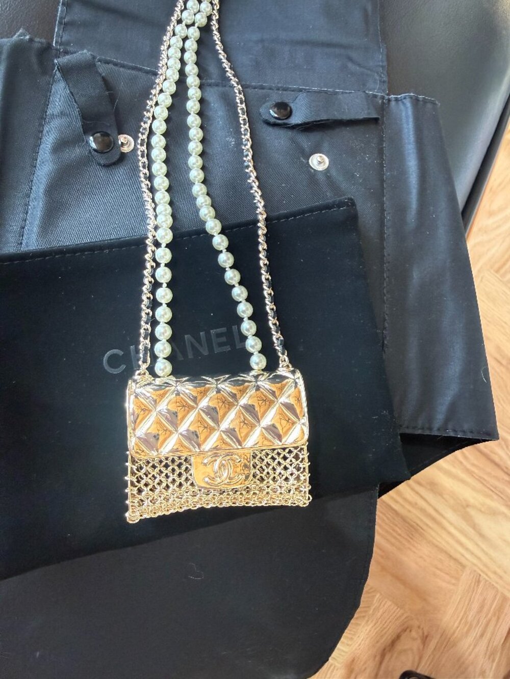 Chanel B21S Mini Flap Bag Long Gold Crossbody Necklace